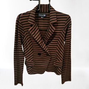 Forever 21 Women's Black and Brown Striped Blazer